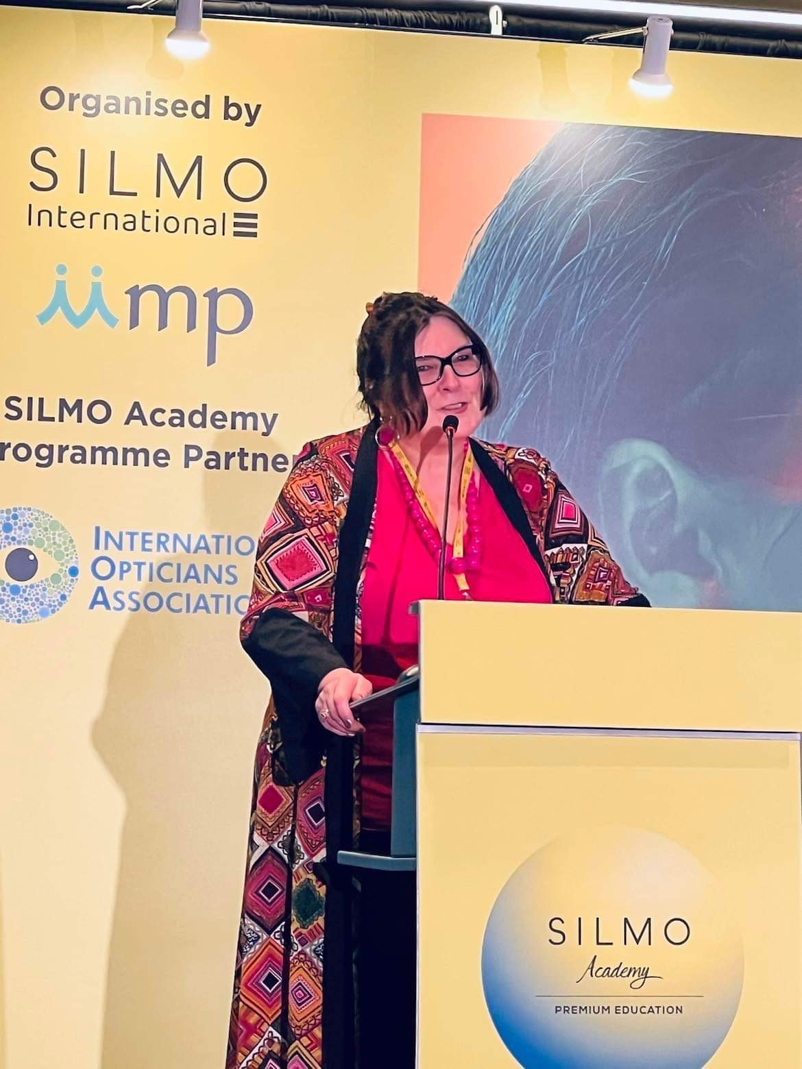 Elaine Grisdale, IOA director of development, addresses Silmo Singapore