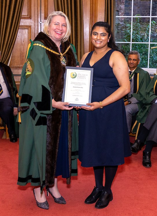 Bursary winner Jemini Katechia (right) with Liz Shilling, deputy master of the Worshipful Company of Spectacle Makers in 2023